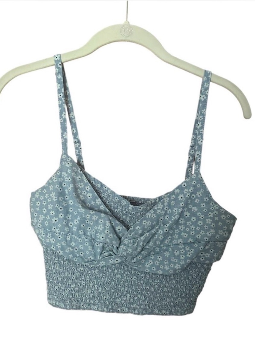 American Eagle Outfitters Blue Floral Smocked Crop Cami size medium